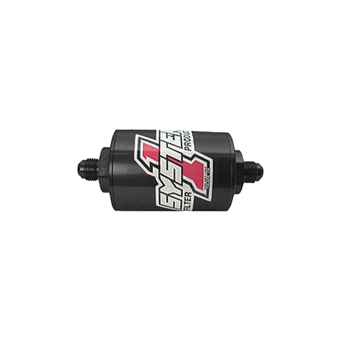 System One 200-201406B Fuel Filter, Pro-Street Billet, In-Line, 35 Micron, Stainless Element, 6 AN Male Inlet, 6 AN Male Outlet, Aluminum, Black Anodized, Each