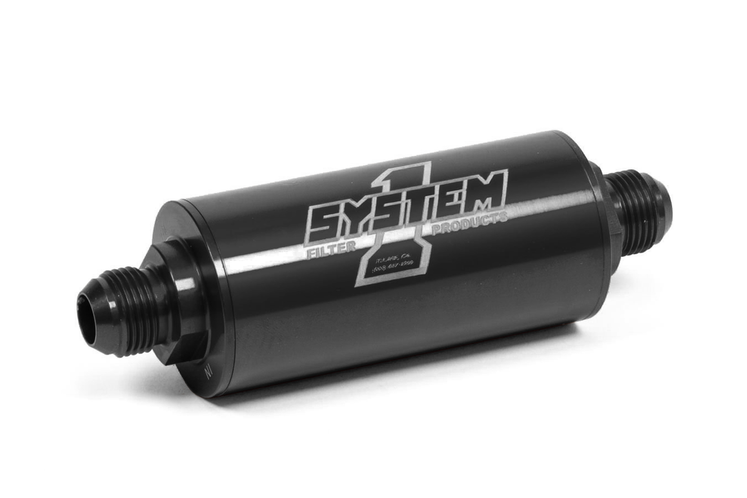 System One 201-203410B Fuel Filter, Medium Billet, In-Line, 35 Micron, Stainless Element, 10 AN Male Inlet, 10 AN Male Outlet, Aluminum, Black Anodized, Each