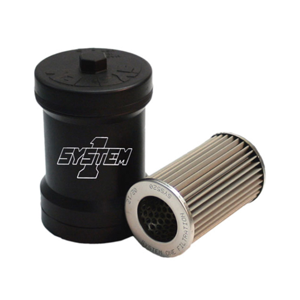System One 209-510B Fuel Filter, Canister, 10 Micron, Stainless Steel Louver, Spin On, 1 in, 12 Thread, O-Ring, Aluminum, Black Anodized, Each