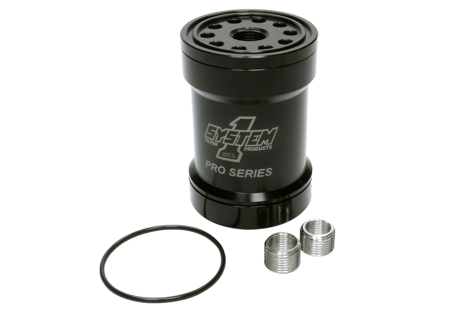 System One 209-571BPS Oil Filter, Canister, Screw-On, 5.750 in Tall, 1-12 in Thread, 75 Micron Replaceable Element, Aluminum, Black Anodized, Universal, Each