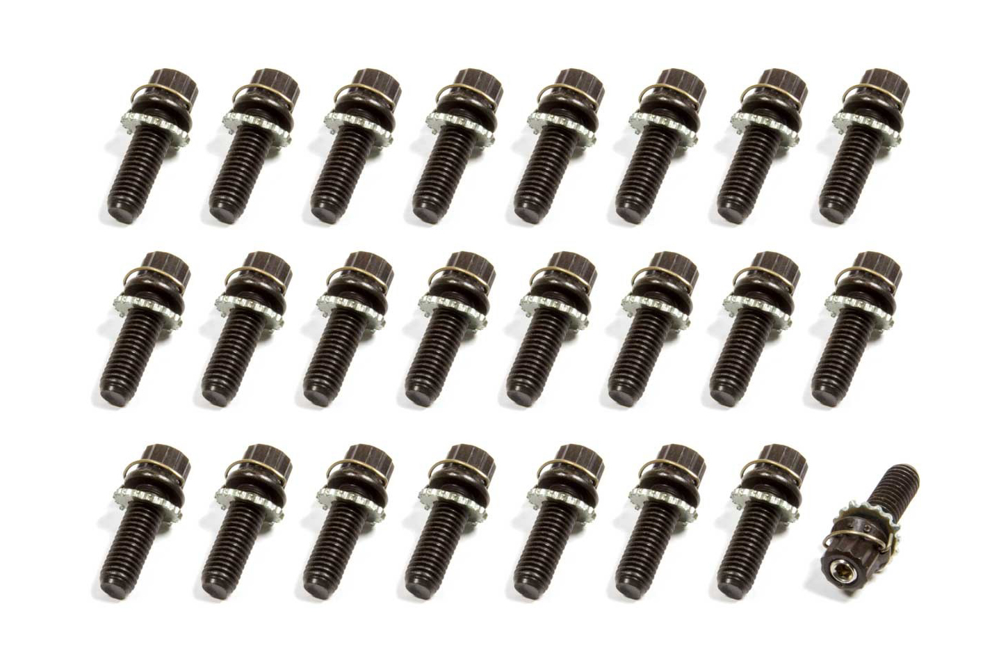 Taylor Cable 310070 Header Bolt, Vibe-Lock, 8 mm x 1.25 Thread, 25 mm Long, 12 Point Head, Steel, Black Oxide, Set of 16