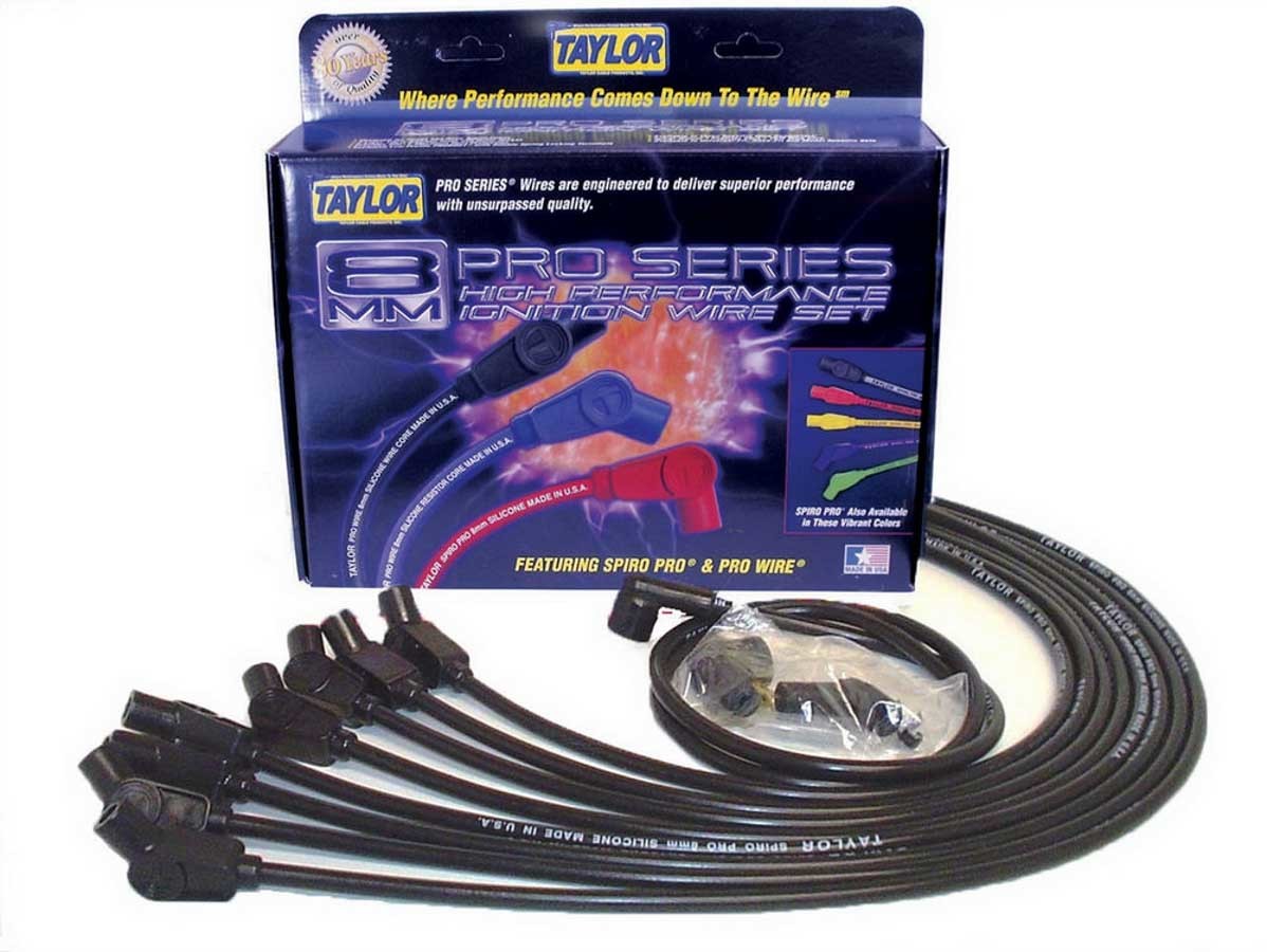 Taylor Cable 76031 Spark Plug Wire Set, Spiro-Pro, Spiral Core, 8 mm, Black, 135 Degree Plug Boots, Socket Style, Over Valve Cover, Big Block Chevy, Kit