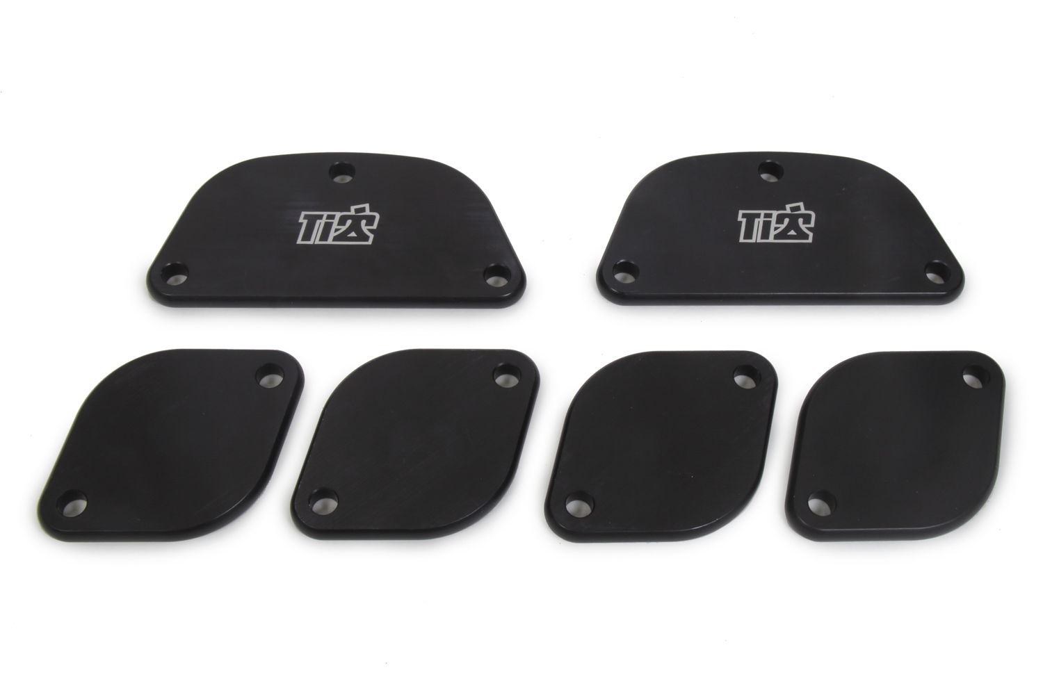 Ti22 Performance 5120 Exhaust Port Blockoff, Individual Plates, Aluminum, Black Anodized, Spread Port Heads, Small Block Chevy, Kit