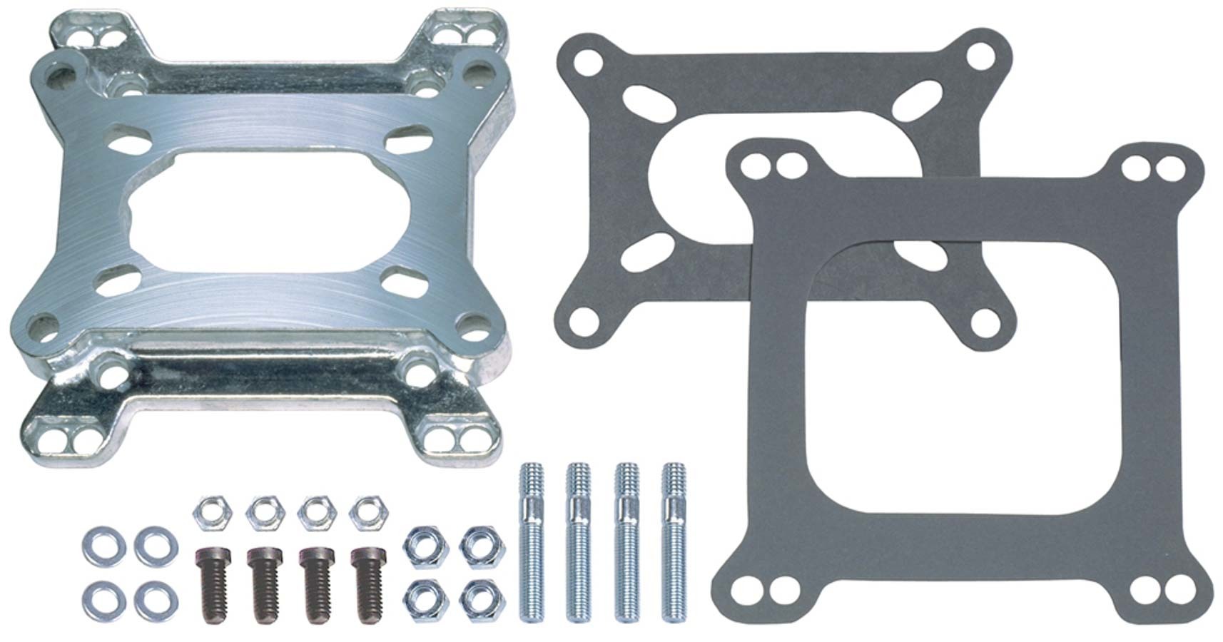 Trans Dapt 2065 Carburetor Adapter, 15/16 in Thick, Open, 2-Barrel to Square Bore, Gasket / Hardware, Aluminum, Natural, Each