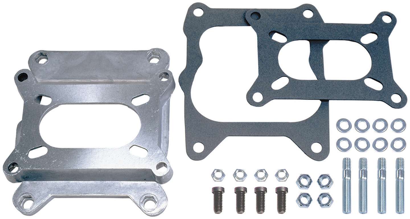 Trans Dapt 2087 Carburetor Adapter, 1-1/8 in Thick, Open, Holley / Rochester 2-Barrel to Spread Bore, Gasket / Hardware, Aluminum, Natural, Each
