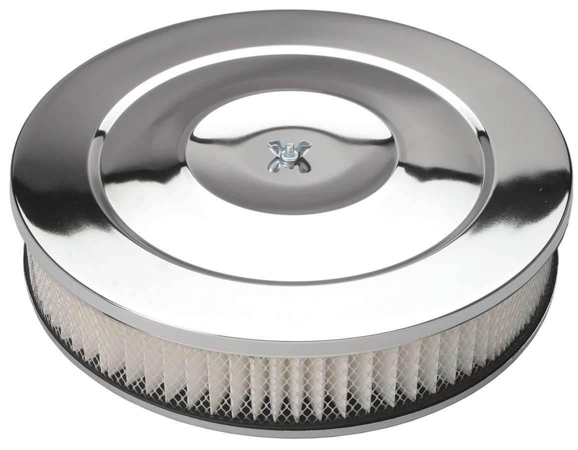 Trans Dapt 2146 Air Cleaner Assembly, Performance, 14 in Round, 3 in Tall, 5-1/8 in Carb Flange, Drop Base, Steel, Chrome, Kit