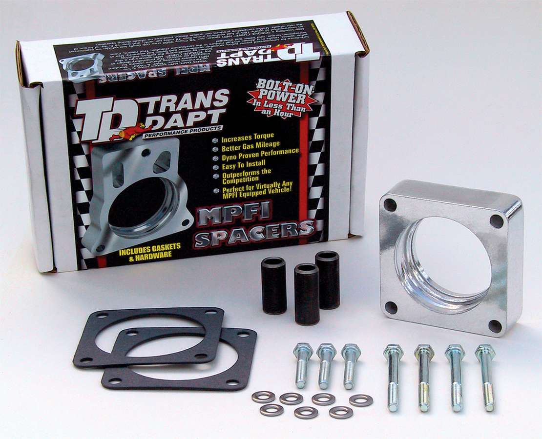 Trans Dapt 2572 Throttle Body Spacer, Torque-Curve, 1 in Thick, Gasket / Hardware, Aluminum, Natural, AMC 4-Cylinder / Inline-6, Jeep YJ / XJ / Wrangler TJ 1991-2006, Each