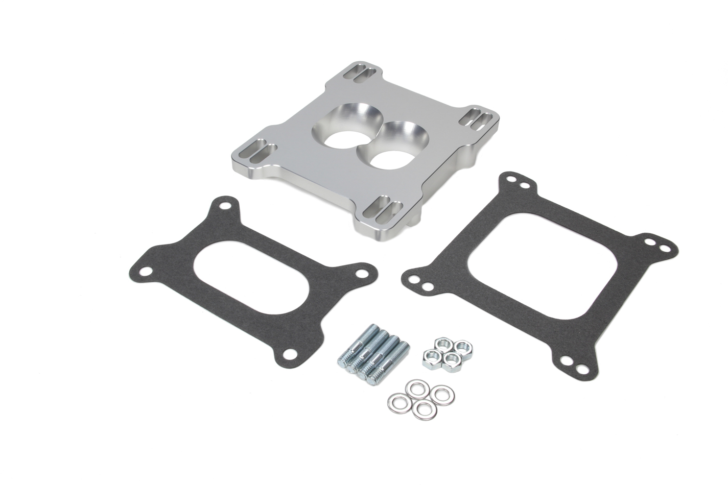 Trans Dapt 3223 Carburetor Adapter, 1 in Thick, 2 Hole, Holley 2-Barrel to Square Bore, Aluminum, Clear Anodized, Each