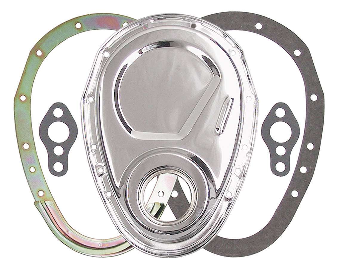 Trans Dapt 8909 Timing Cover, 2-Piece, Gaskets Included, Steel, Chrome, Small Block Chevy, Each