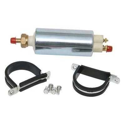 Trick Flow TFS-25004P Fuel Pump, High Flow, Electric, In-Line, 43 gph at 85 psi, 5/16 in Hose Barb Inlet / Outlet, Silver, Gas, Each