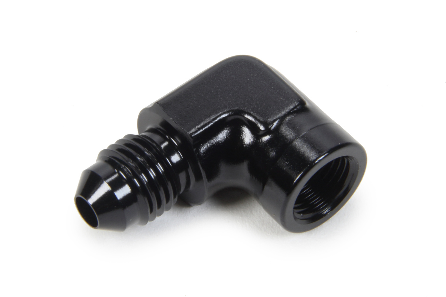 Fitting - Adapter - 90 Degree - 1/8 in NPT Female to 4 AN Male - 1/8 in NPT Female Gauge Port - Aluminum - Black Anodized - Each