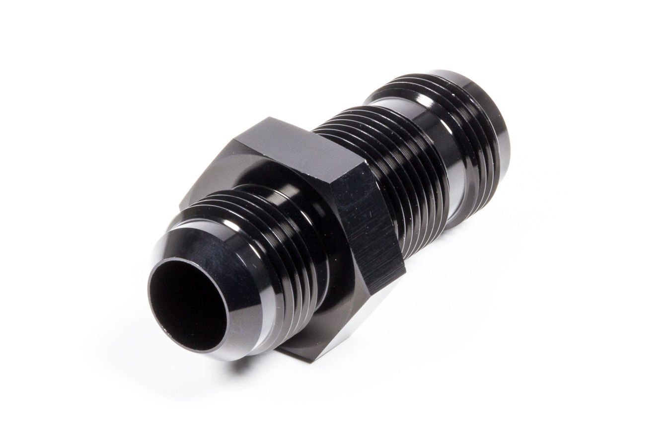 Fitting - Bulkhead - Straight - 12 AN Male to 12 AN Male Bulkhead - Aluminum - Black Anodized - Each