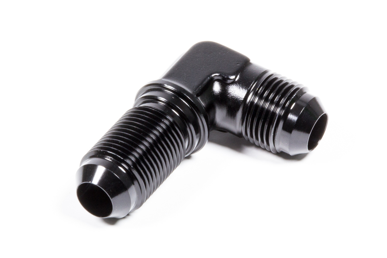 Fitting - Bulkhead - 90 Degree - 8 AN Male to 8 AN Male Bulkhead - Aluminum - Black Anodized - Each