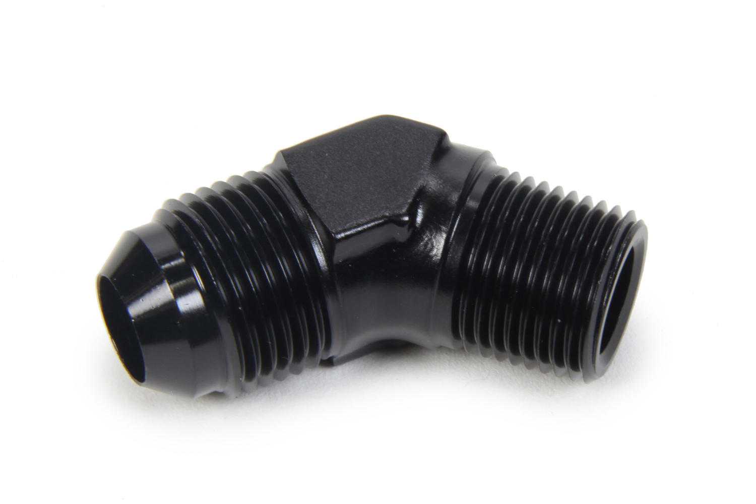 Triple X Race Components HF-94083-BLK Fitting, Adapter, 45 Degree, 8 AN Male to 3/8 in NPT Male, Aluminum, Black Anodized, Each