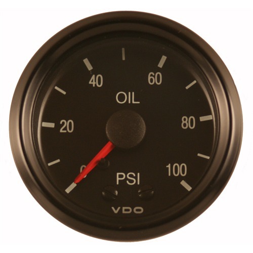 VDO 150-030 Oil Pressure Gauge, Cockpit, 0-100 psi, Mechanical, Analog, 2-1/16 in Diameter, Black Face, Each