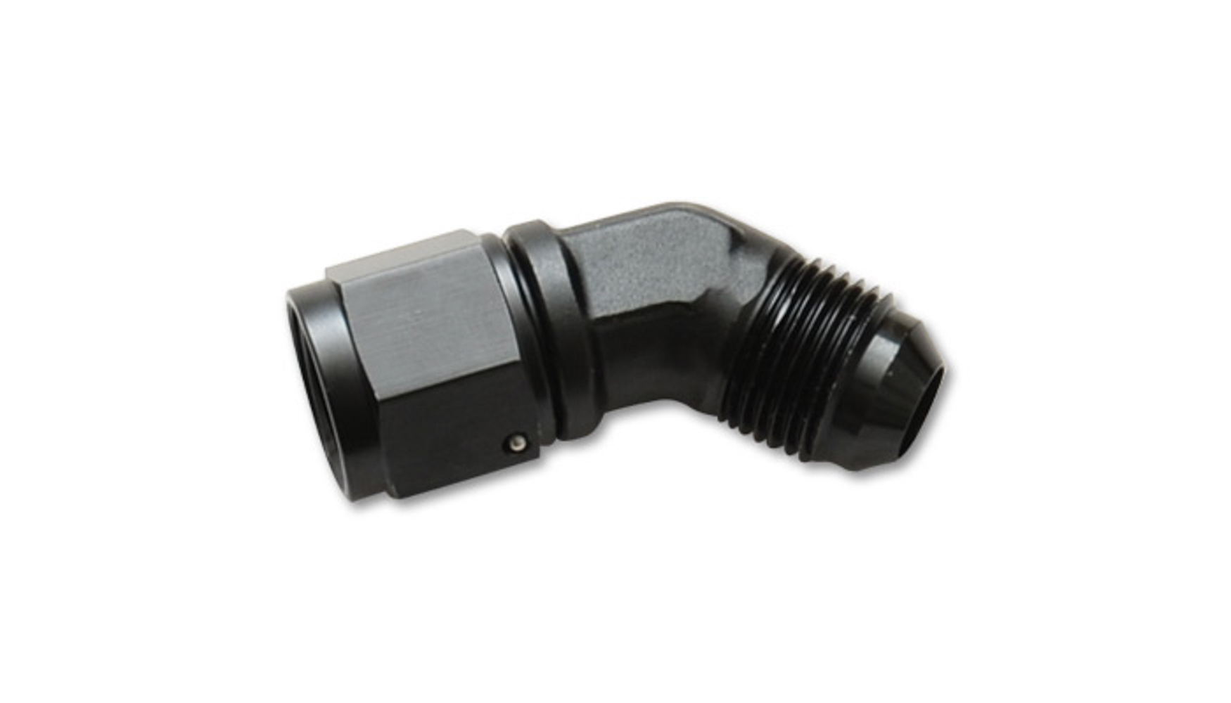 Vibrant Performance 10772 Fitting, Adapter, 45 Degree, 6 AN Female Swivel to 6 AN Male, Aluminum, Black Anodized, Each
