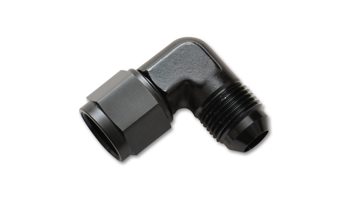 Vibrant Performance 10780 Fitting, Adapter, 90 Degree, 3 AN Female Swivel to 3 AN Male, Aluminum, Black Anodized, Each