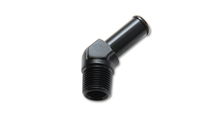 Vibrant Performance 11224 - Fitting, Adapter, 45 Degree, 3/4 in NPT Male to 3/4 in Hose Barb, Aluminum, Black Anodized, Each