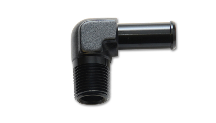 Vibrant Performance 11235 Fitting, Adapter, 90 Degree, 3/8 in NPT Male to 3/8 in Hose Barb, Aluminum, Black Anodized, Each