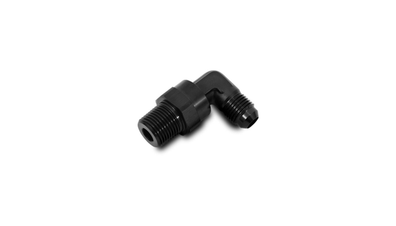 Vibrant Performance 11363 Fitting, Adapter, 90 Degree, 6 AN Male to 1/2 in NPT Male, Swivel, Aluminum, Black Anodized, Each