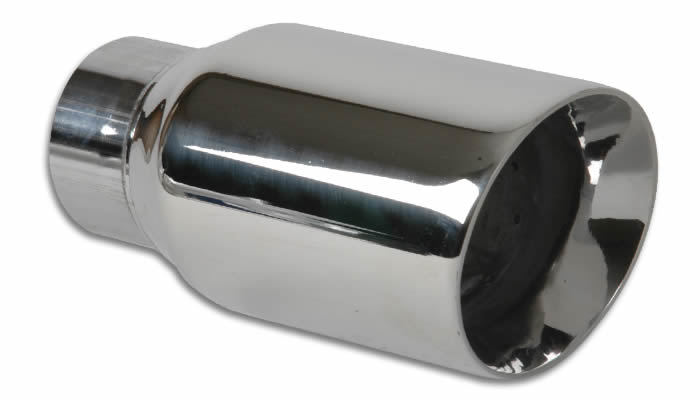 Vibrant Performance 1209 - Exhaust Tip, Weld-On, 2 in Inlet, 3 in Round Outlet, 6-1/2 in Long, Double Wall, Beveled Edge, Angled Cut, Stainless, Polished, Each