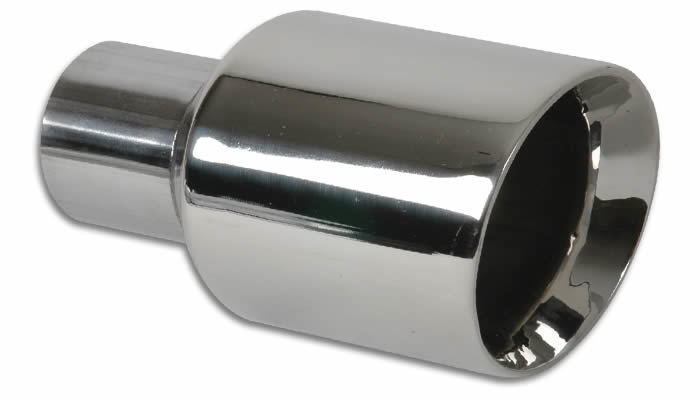 Vibrant Performance 1226 - Exhaust Tip, Weld-On, 2-1/4 in Inlet, 3-1/2 in Round Outlet, 7-1/2 in Long, Double Wall, Beveled Edge, Angled Cut, Stainless, Polished, Each