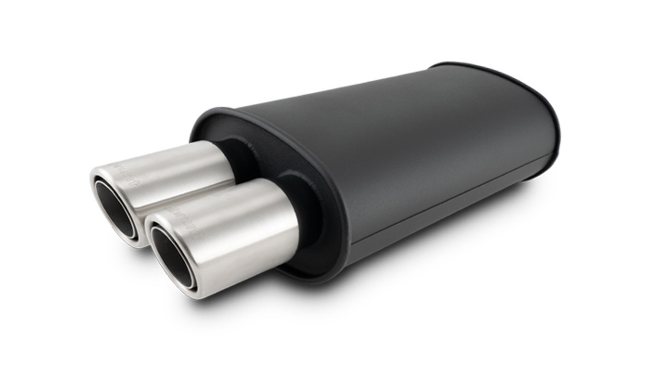 Vibrant Streetpower Flat Blk Muffler 9x5x15in Body 2.5in Inlet ID 3in Tip OD w/Dual Angle Tips thumbnail 4