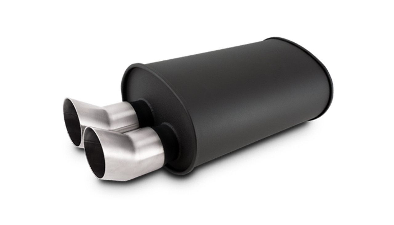 Vibrant Streetpower Flat Blk Muffler 9.5x6.75x15in Body 2.5in Inlet ID 3in Tip OD w/Dual DTM Tips thumbnail 4