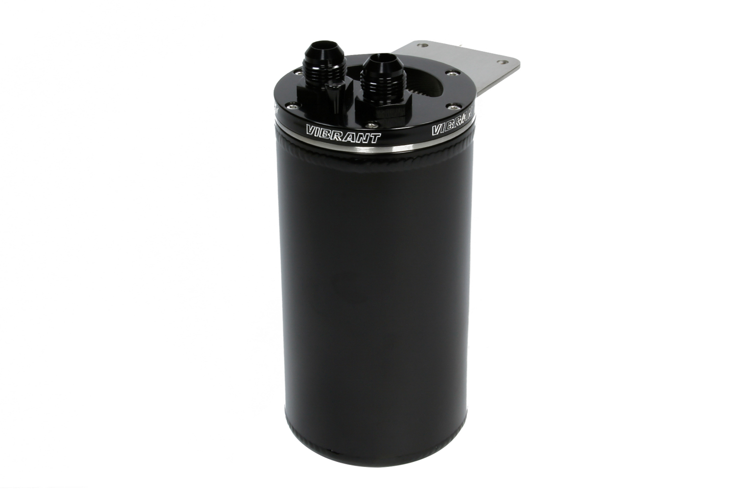 Vibrant Performance 12695 Recovery Tank, Open Loop, 8 in Tall, 4 in Diameter, 10 AN Male Inlet, 10 AN Male Outlet, Baffled, Aluminum, Black Anodized, Each