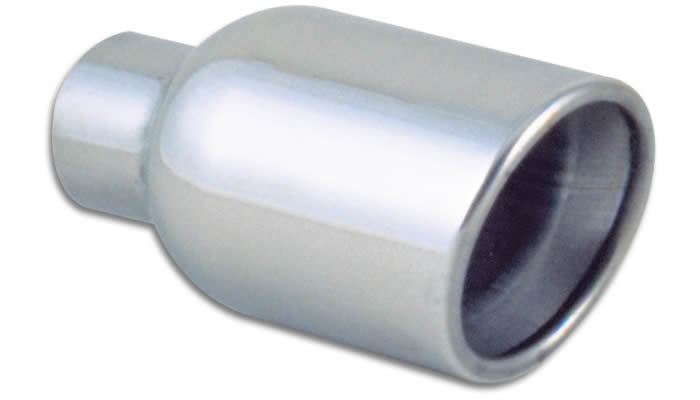 Vibrant Performance 1303 - Exhaust Tip, Weld-On, 2-1/4 in Inlet, 4 in Round Outlet, 7-3/4 in Long, Double Wall, Beveled Edge, Angled Cut, Stainless, Polished, Each