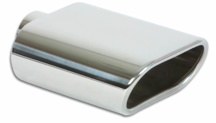 Vibrant Performance 1405 - Exhaust Tip, Weld-On, 2-1/4 in Inlet, 5-1/2 X 3 in Oval Outlet, 7-1/2 in Long, Single Wall, Rolled Edge, Angled Cut, Stainless, Polished, Each