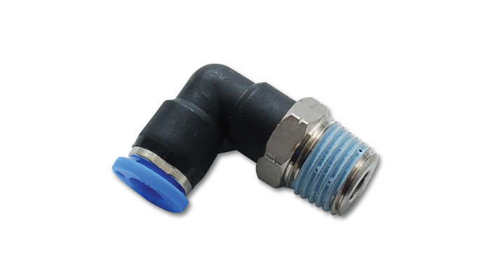 Vibrant Performance 2668 Fitting, Adapter, 90 Degree, 1/4 in NPT Male to 3/8 in Hose Quick Disconnect, Stainless / Plastic, Natural / Black, Each
