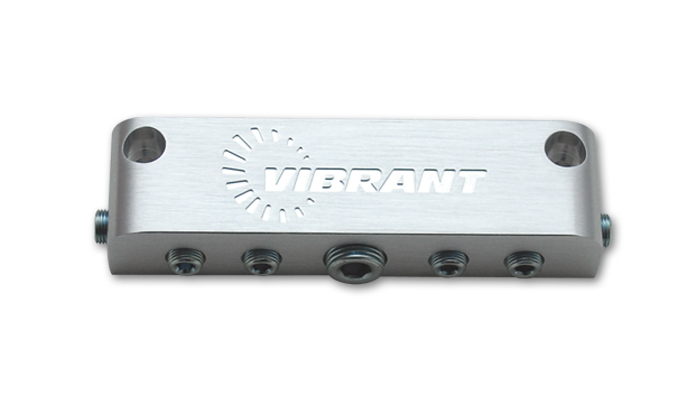 Vibrant Performance 2690 Fitting, Manifold, 3/8 in NPT Female Inlet, Six 1/8 in NPT Female Outlets, Aluminum, Silver Anodized, Each