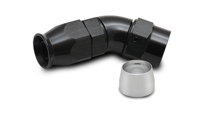 Vibrant Performance 28408 Fitting, Hose End, 45 Degree, 8 AN Hose to 8 AN Female, Swivel, Aluminum, Black Anodized, Each