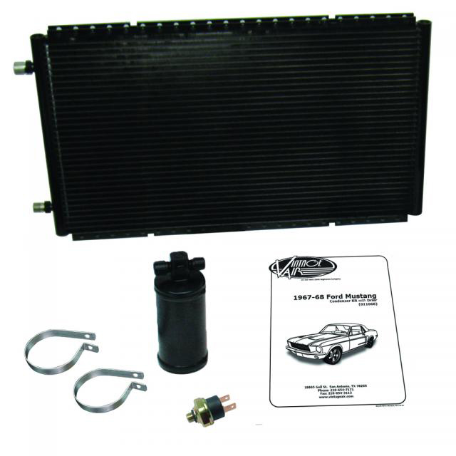 Vintage Air 011068 Air Conditioning Condenser and Drier, Sure Fit, Horizontal, 20 x 14 x 13/16 in, 6 AN / 8 AN Male O-Ring Fittings, Aluminum, Black Paint, Ford Mustang 1967-68, Kit
