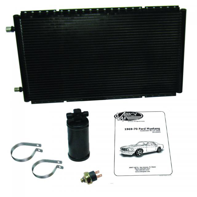 Vintage Air 011069 Air Conditioning Condenser and Drier, Sure Fit, Horizontal, 22 x 14 x 13/16 in, 6 AN / 8 AN Male O-Ring Fittings, Aluminum, Black Paint, Ford Mustang 1969-70, Kit