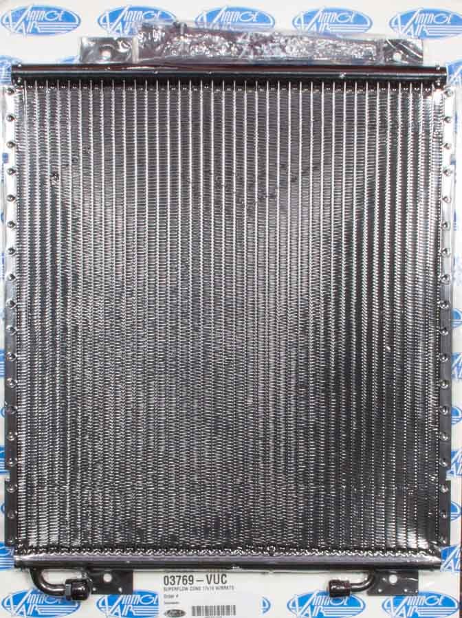 Vintage Air 03769-VUC Air Conditioning Condenser, Vertical, 19 x 17 x 3/4 in, 6 AN / 8 AN Male O-Ring Fittings, Aluminum, Black Paint, Ford 1939-40, Each
