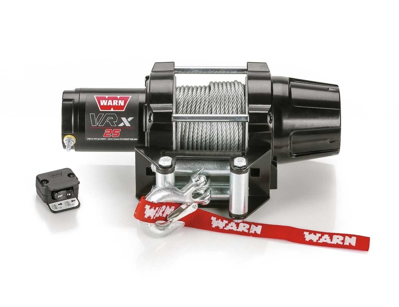 Warn 101025 Winch, VRX 25, 2500 lb Capacity, Roller Fairlead, Handlebar Switch, 3/16 in x 50 ft Steel Rope, 12V, Kit