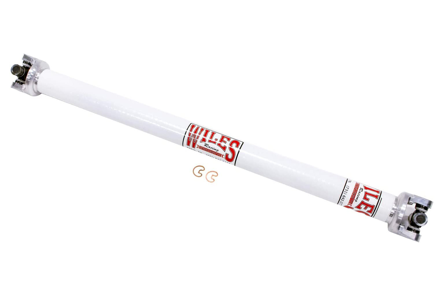 Wiles Driveshaft CF225380 Drive Shaft, 38 in Long, 2.25 in OD, 1310 U-Joints, Carbon Fiber, White Paint, Universal, Each