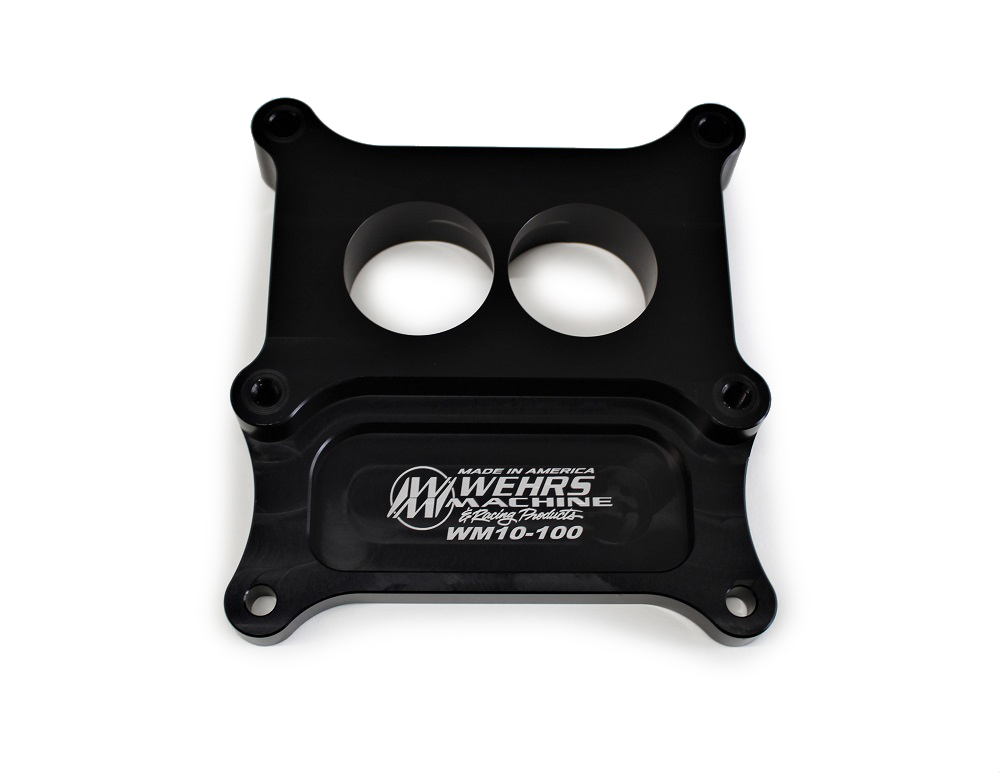 Wehrs Machine WM10-100 Carburetor Adapter, Tapered Lightweight, 1 in Thick, 2 Hole, Holley 2-Barrel to Square Bore, Aluminum, Black Anodized, Each