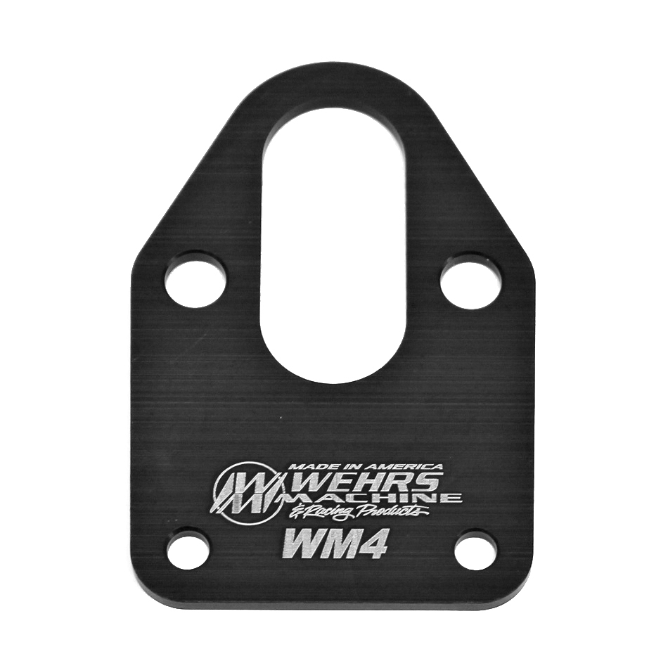 Wehrs Machine WM4 Fuel Pump Mounting Plate, Aluminum, Black Anodized, Small Block Chevy, Each