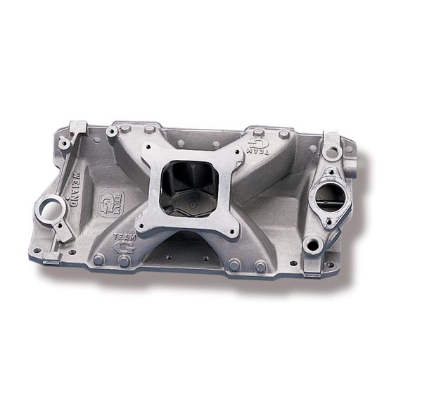Weiand 7530 Intake Manifold, Team G, Square Bore, Single Plane, Aluminum, Natural, Small Block Chevy, Each