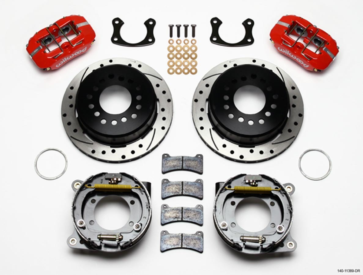 Wilwood 140-11389-DR - Brake System, Dynapro, Rear, 4 Piston Caliper, 11.00 in Drilled / Slotted Iron Rotor, Aluminum, Red Powder Coat, New Big Ford, Kit