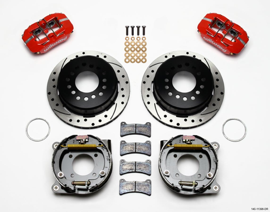 Wilwood 140-11398-DR - Brake System, Dynapro, Rear, 4 Piston Caliper, 11.00 in Drilled / Slotted Rotor, Aluminum, Red Anodized, GM 12-Bolt, Kit