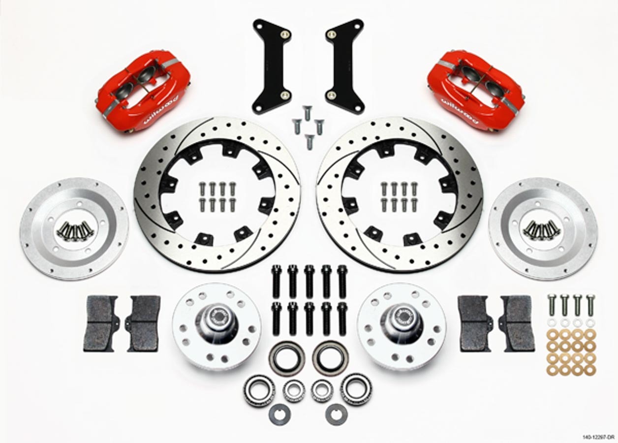 Wilwood 140-12297-DR Brake System, Dynalite, Front, 4 Piston Caliper, 12.19 in Drilled / Slotted Iron Rotor, Aluminum, Red Powder Coat, GM G-Body 1980-87, Kit