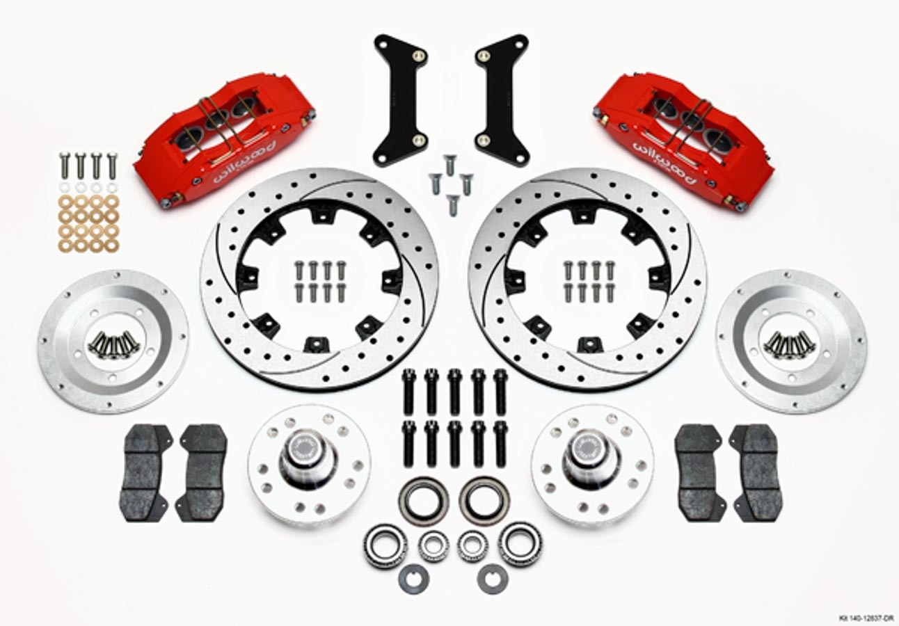 Wilwood 140-12837-DR Brake System, Dynapro, Front, 6 Piston Caliper, 12.19 in Drilled / Slotted Iron Rotor, Offset Hub, Aluminum, Red Powder Coat, GM G-Body 1980-87, Kit