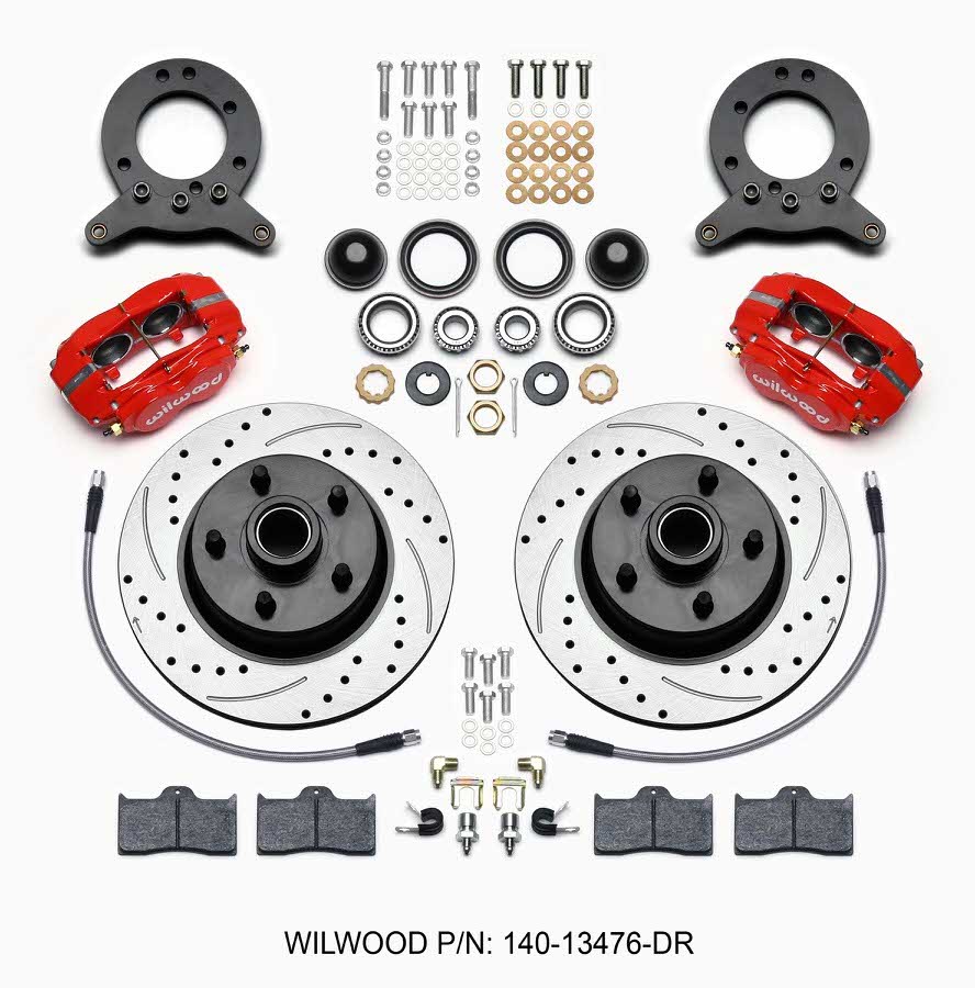 Wilwood 140-13476-DR Brake System, Classic Series, Dynalite, Front, 4 Piston Caliper, 11.30 in Drilled Iron Rotor, Offset, Aluminum, Red, Ford 1965-69, Kit