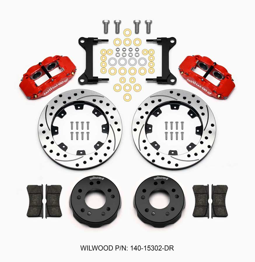 Wilwood 140-15302-DR - Brake System, Forged Narrow Superlite 4R, Front, 4 Piston Caliper, 12.190 in Drilled / Slotted Iron Rotor, Aluminum, Red Powder Coat, GM SUV / Truck 1963-87, Kit