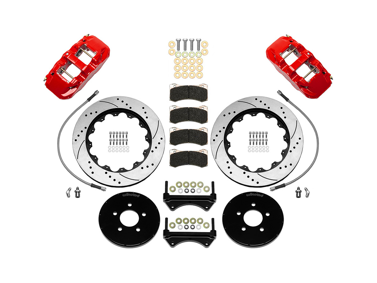 Wilwood 140-16403-DR Brake System, AERO6 Big Brake, Front, 6 Piston Caliper, 14.00 in Drilled / Slotted Iron Rotor, Offset, Stainless, Red Powder Coat, Ford Mustang 1994-2004, Kit