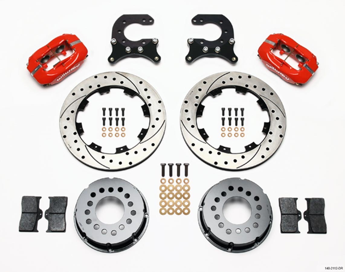 Wilwood 140-2112-DR Brake System, Dynalite, Rear, 4 Piston Caliper, 12.00 in Drilled / Slotted Iron Rotor, Offset Hat, Aluminum, Red, GM 12-Bolt, Kit